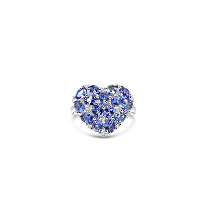 2.30 Cts Tanzanite and White Zircon Heart Ring in 925 Sterling Silver