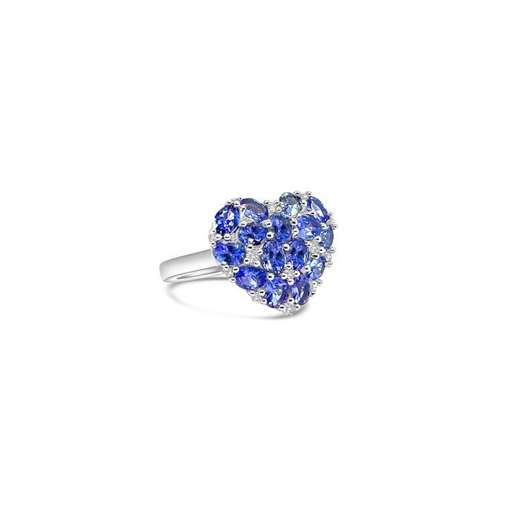 2.30 Cts Tanzanite and White Zircon Heart Ring in 925 Sterling Silver