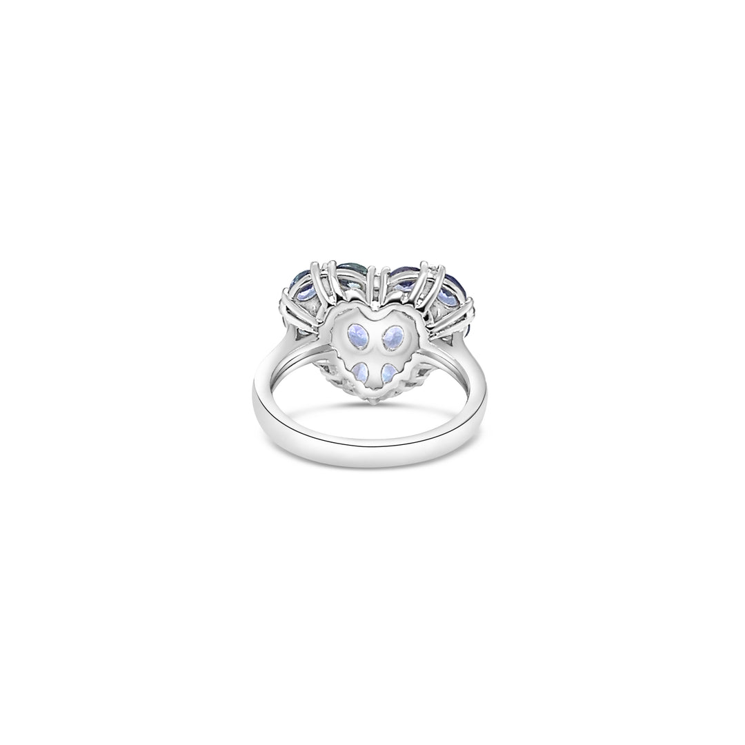 2.30 Cts Tanzanite and White Zircon Heart Ring in 925 Sterling Silver