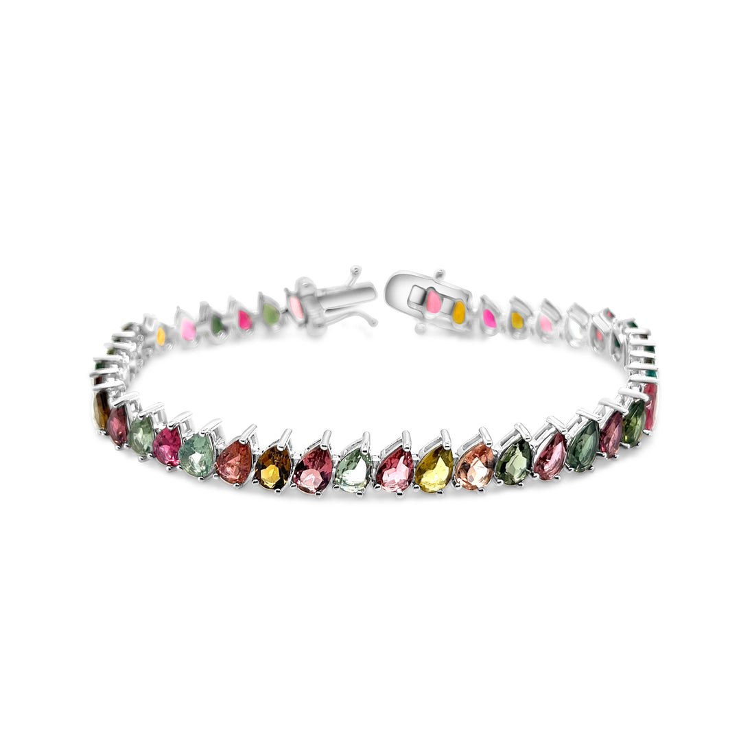 15.85 Cts Multi Tourmaline Tennis Bracelet in 925 Sterling Silver