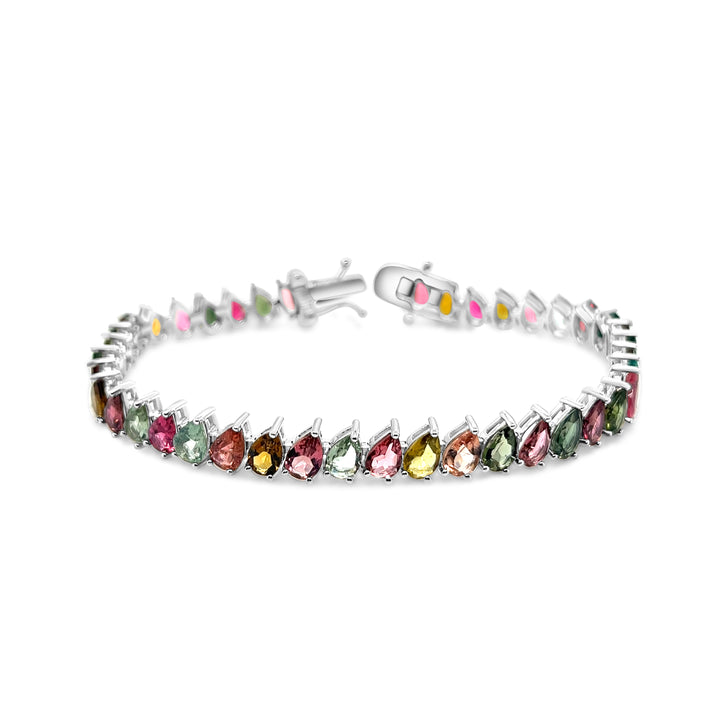 15.85 Cts Multi Tourmaline Tennis Bracelet in 925 Sterling Silver