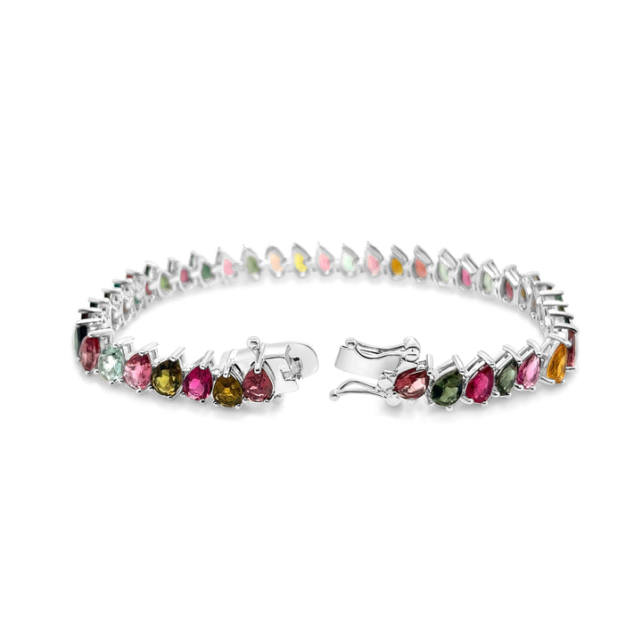 15.85 Cts Multi Tourmaline Tennis Bracelet in 925 Sterling Silver