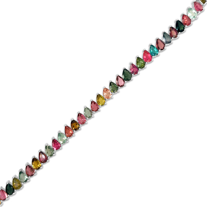 15.85 Cts Multi Tourmaline Tennis Bracelet in 925 Sterling Silver