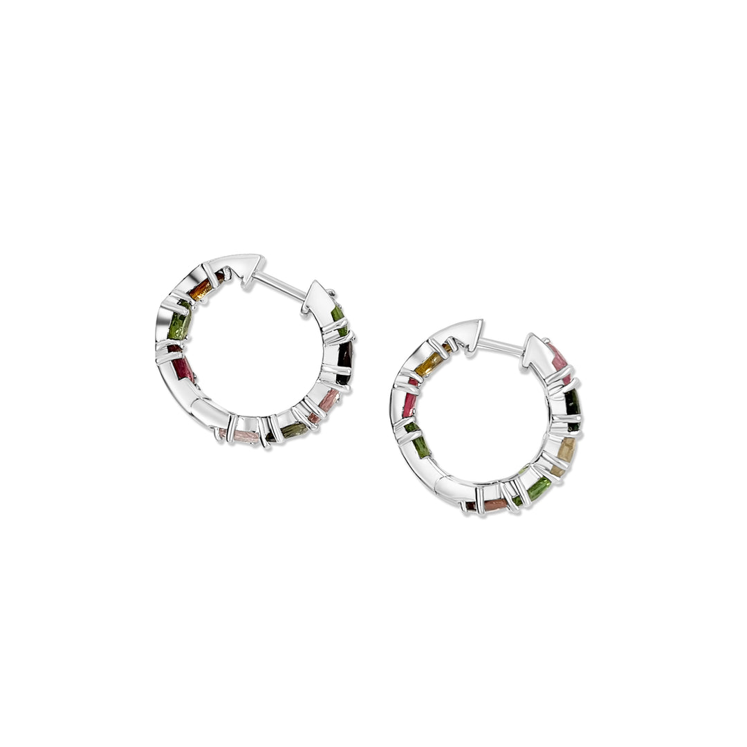 6.87 Cts Multi Tourmaline Hoop Earring in 925 Sterling Silver