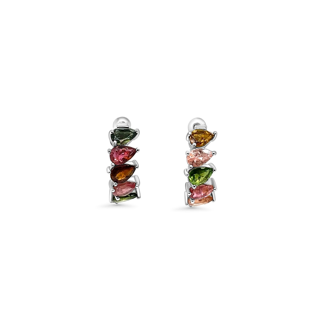 5.92 Cts Multi Tourmaline Hoop Earring in 925 Sterling Silver