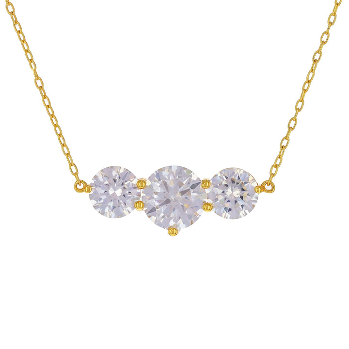 4 DEW White Moissanite 3 Stone Necklace in Yellow Gold Plated 925 Silver