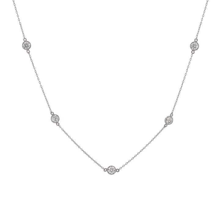 White Moissanite Station Necklace in Platinum Plated 925 Silver