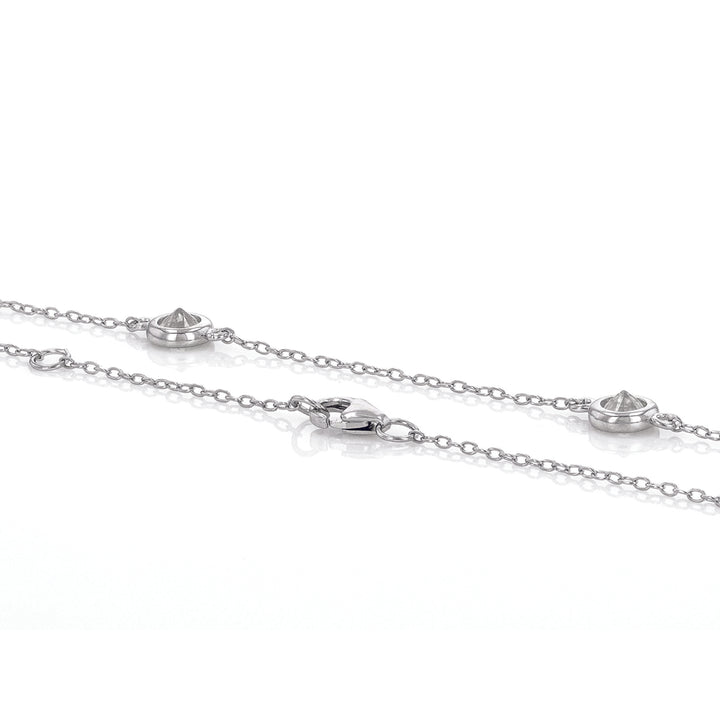 White Moissanite Station Necklace in Platinum Plated 925 Silver