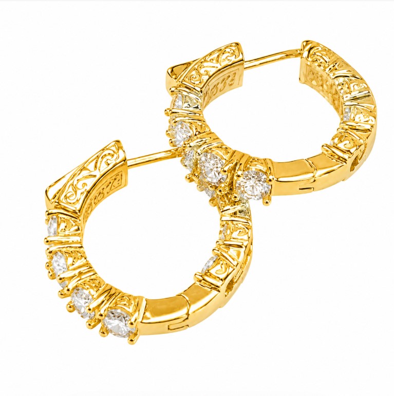 1.60 DEW Moissanite Hoop Earring in 925 Yellow Gold Plated