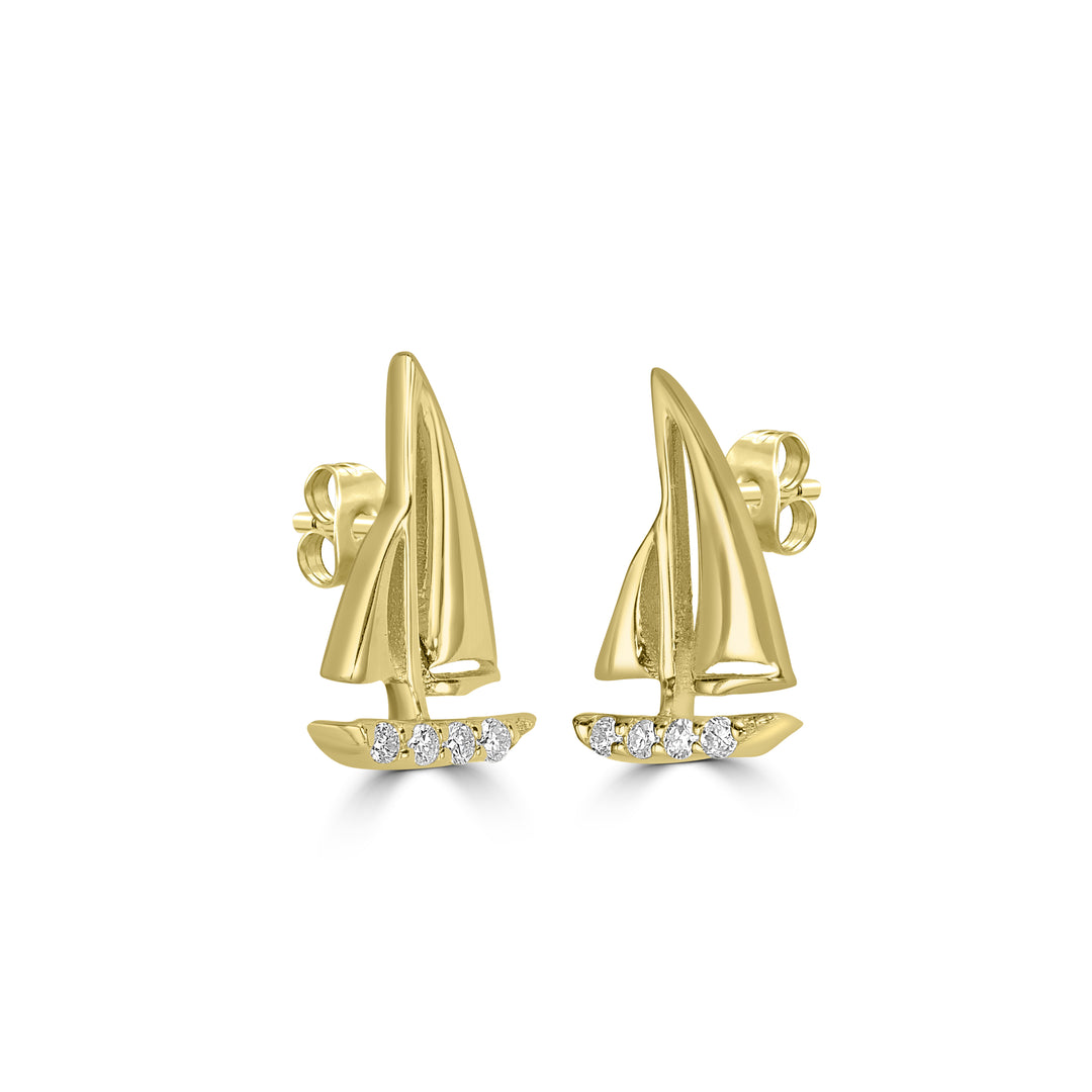 0.03 Cts White Diamond SAILBOAT Earring in 14K Yellow Gold