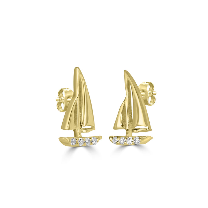 0.03 Cts White Diamond SAILBOAT Earring in 14K Yellow Gold