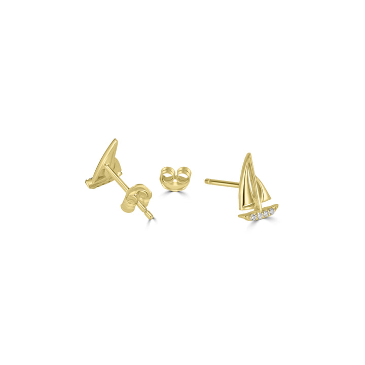 0.03 Cts White Diamond SAILBOAT Earring in 14K Yellow Gold