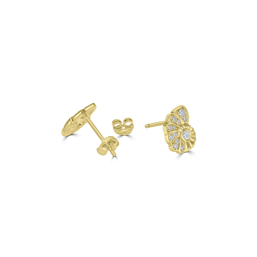 0.21 Cts White Diamond SHELL Earring in 14K Yellow Gold