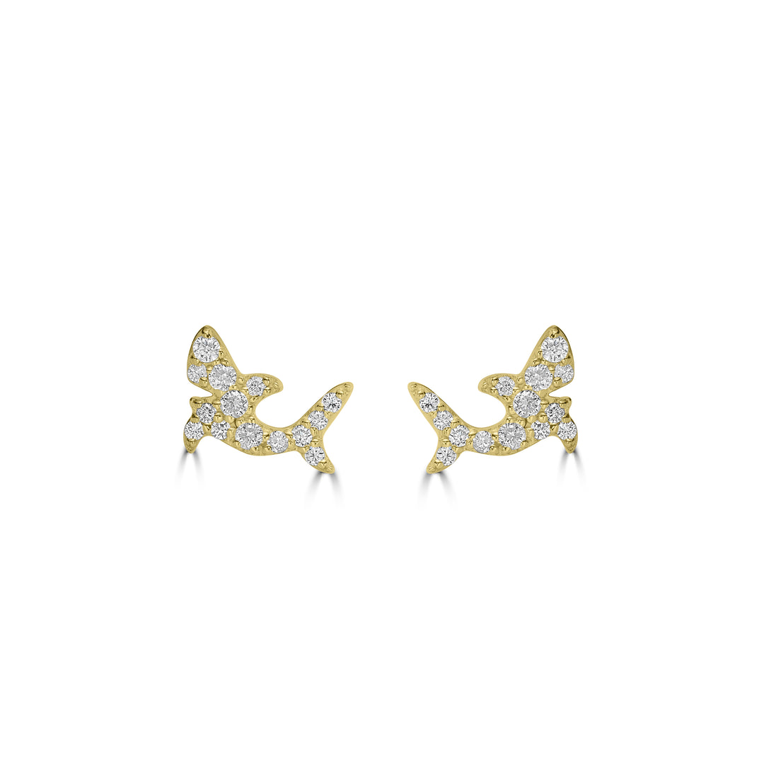 0.26 Cts White Diamond FISH Earring in 14K Yellow Gold