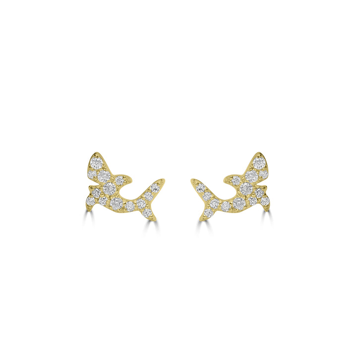 0.26 Cts White Diamond FISH Earring in 14K Yellow Gold