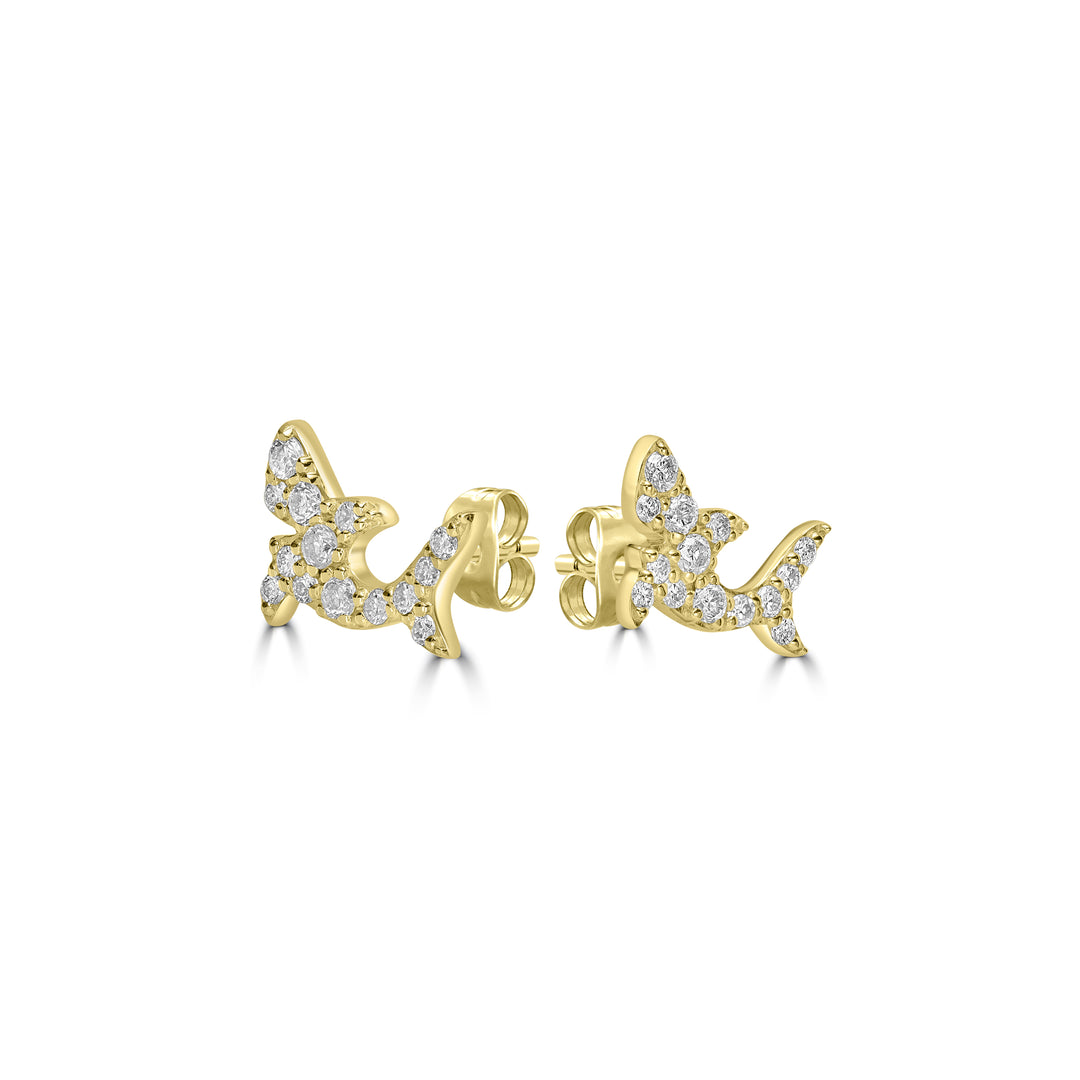 0.26 Cts White Diamond FISH Earring in 14K Yellow Gold