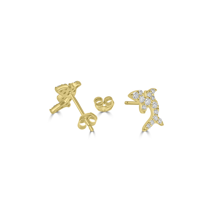 0.26 Cts White Diamond FISH Earring in 14K Yellow Gold