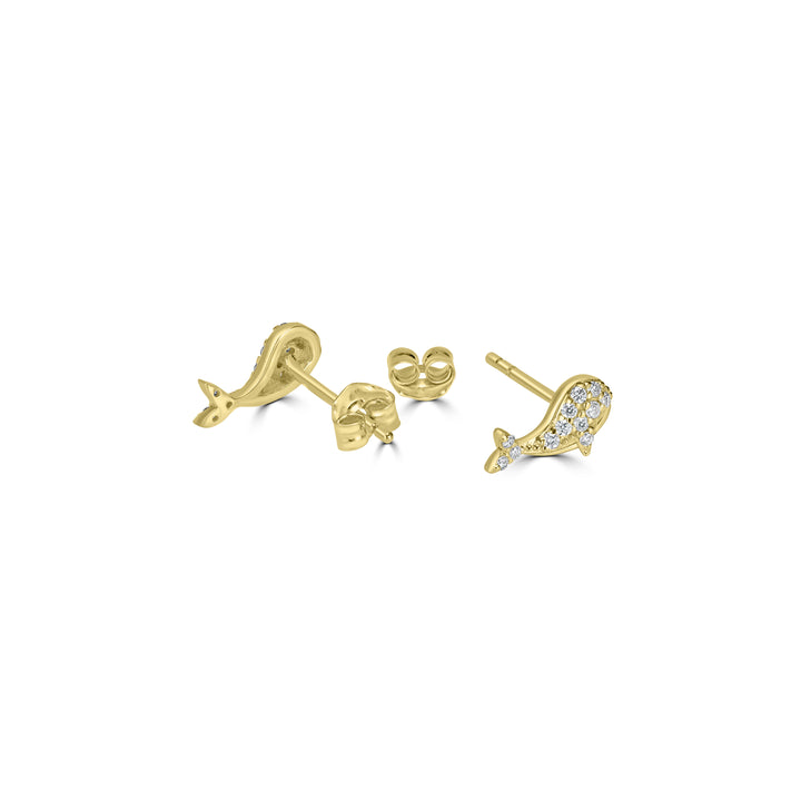 0.12 Cts White Diamond WHALE Earring in 14K Yellow Gold