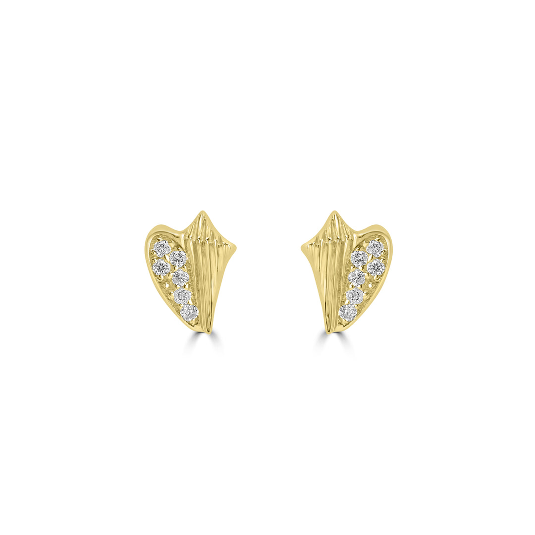 0.05 Cts White Diamond WHELK SHELL Earring in 14K Yellow Gold