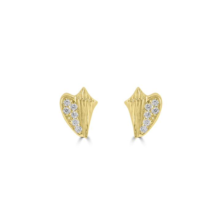 0.05 Cts White Diamond WHELK SHELL Earring in 14K Yellow Gold