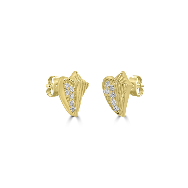 0.05 Cts White Diamond WHELK SHELL Earring in 14K Yellow Gold