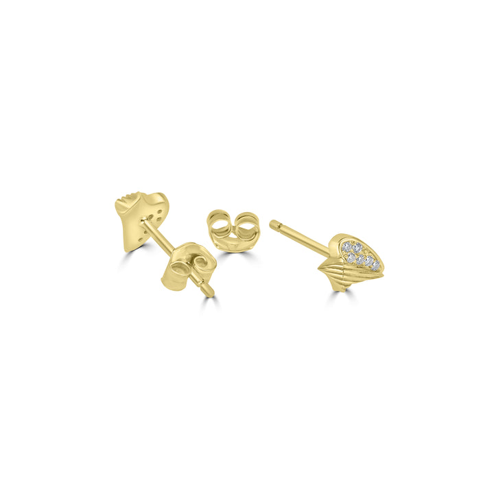 0.05 Cts White Diamond WHELK SHELL Earring in 14K Yellow Gold