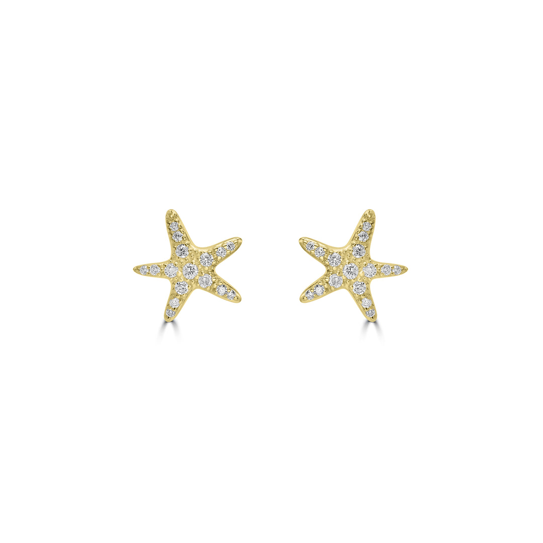 0.37 Cts White Diamond STARFISH Earring in 14K Yellow Gold