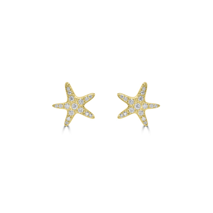0.37 Cts White Diamond STARFISH Earring in 14K Yellow Gold