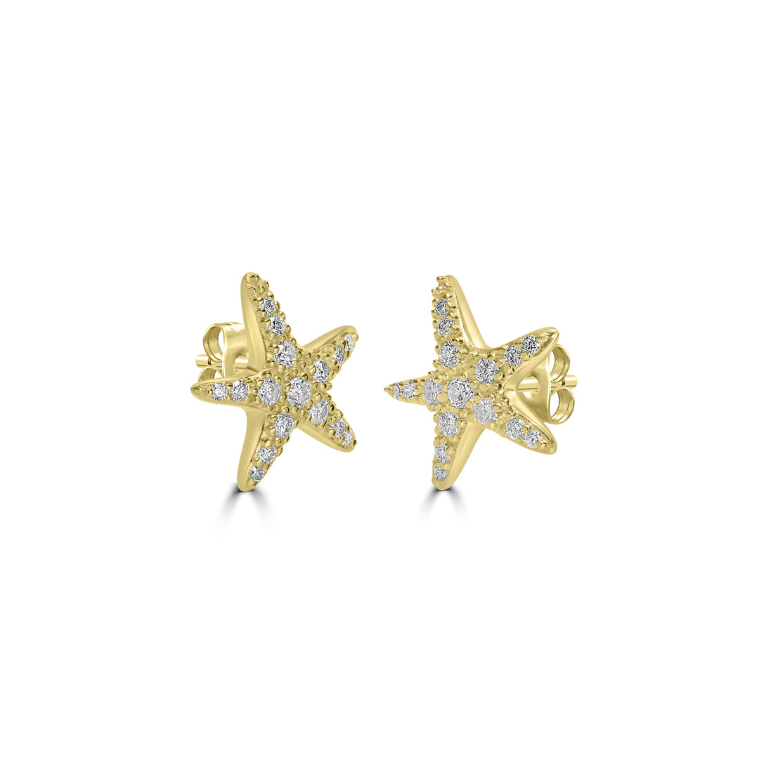 0.37 Cts White Diamond STARFISH Earring in 14K Yellow Gold