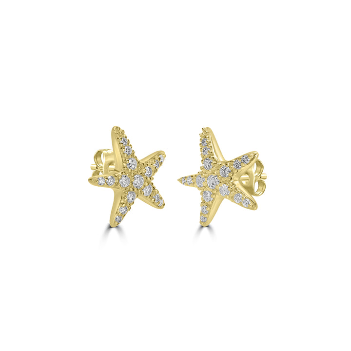 0.37 Cts White Diamond STARFISH Earring in 14K Yellow Gold