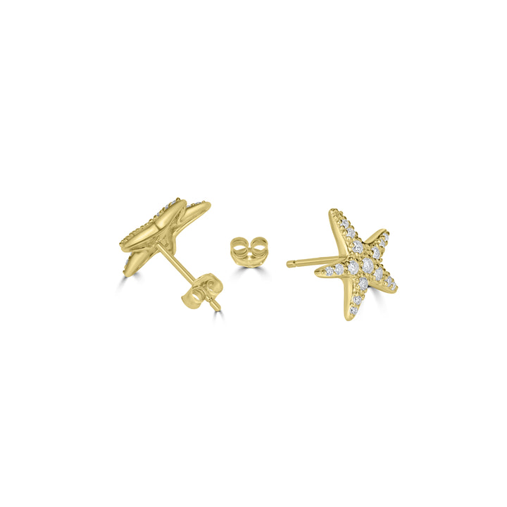 0.37 Cts White Diamond STARFISH Earring in 14K Yellow Gold