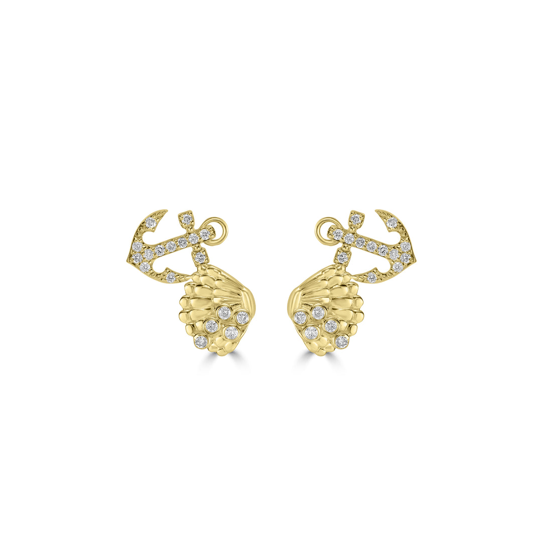 0.47 Cts White Diamond ANCHOR SHELL Earring in 14K Yellow Gold