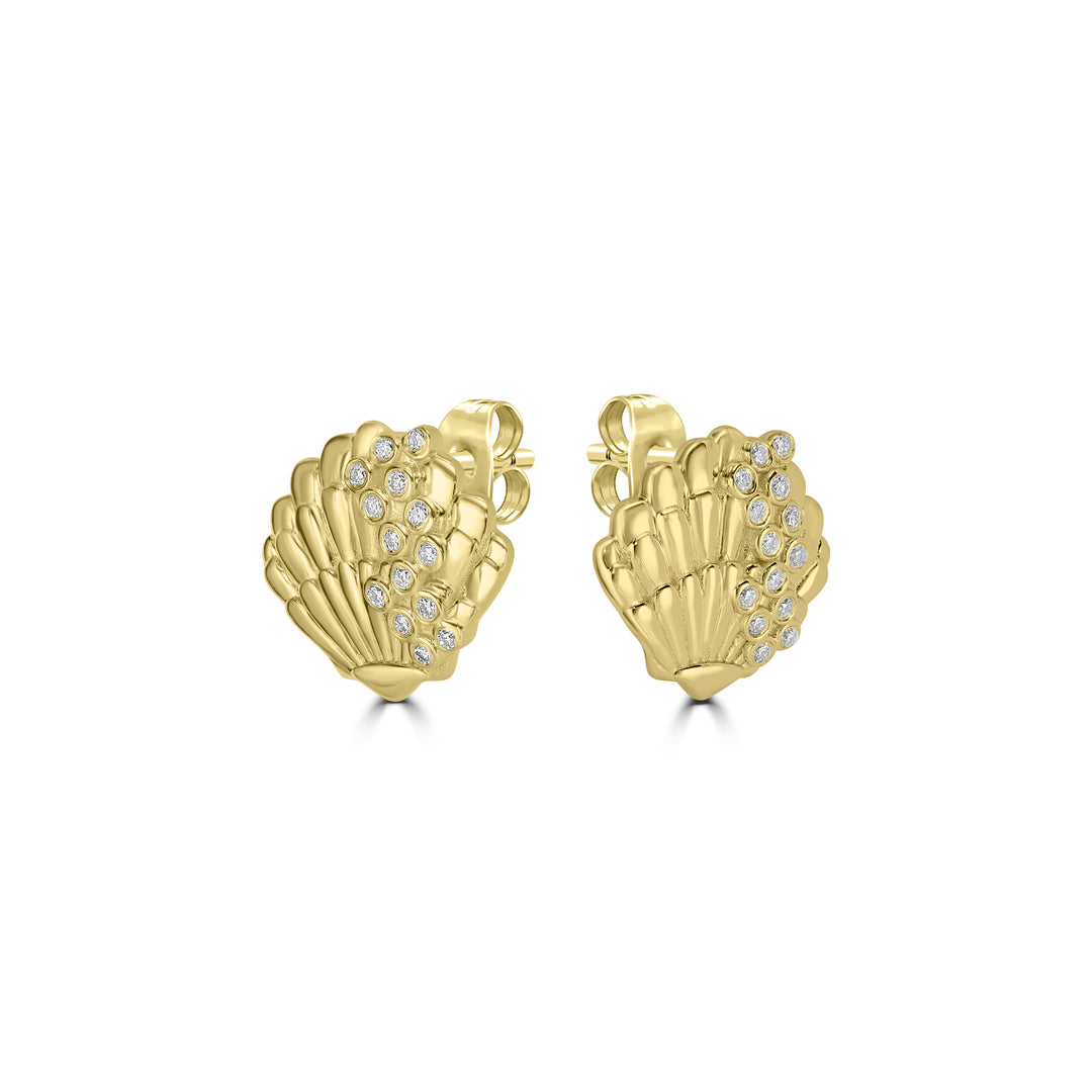 0.15 Cts White Diamond SEASHELL Earring in 14K Yellow Gold
