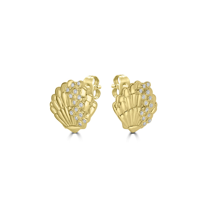 0.15 Cts White Diamond SEASHELL Earring in 14K Yellow Gold