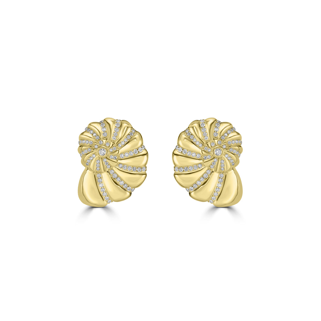 0.83 Cts White Diamond ROUND SHELL Earring in 14K Yellow Gold