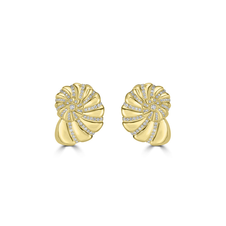 0.83 Cts White Diamond ROUND SHELL Earring in 14K Yellow Gold
