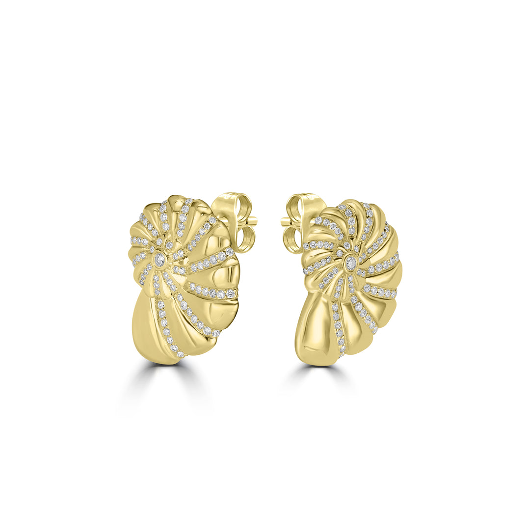0.83 Cts White Diamond ROUND SHELL Earring in 14K Yellow Gold