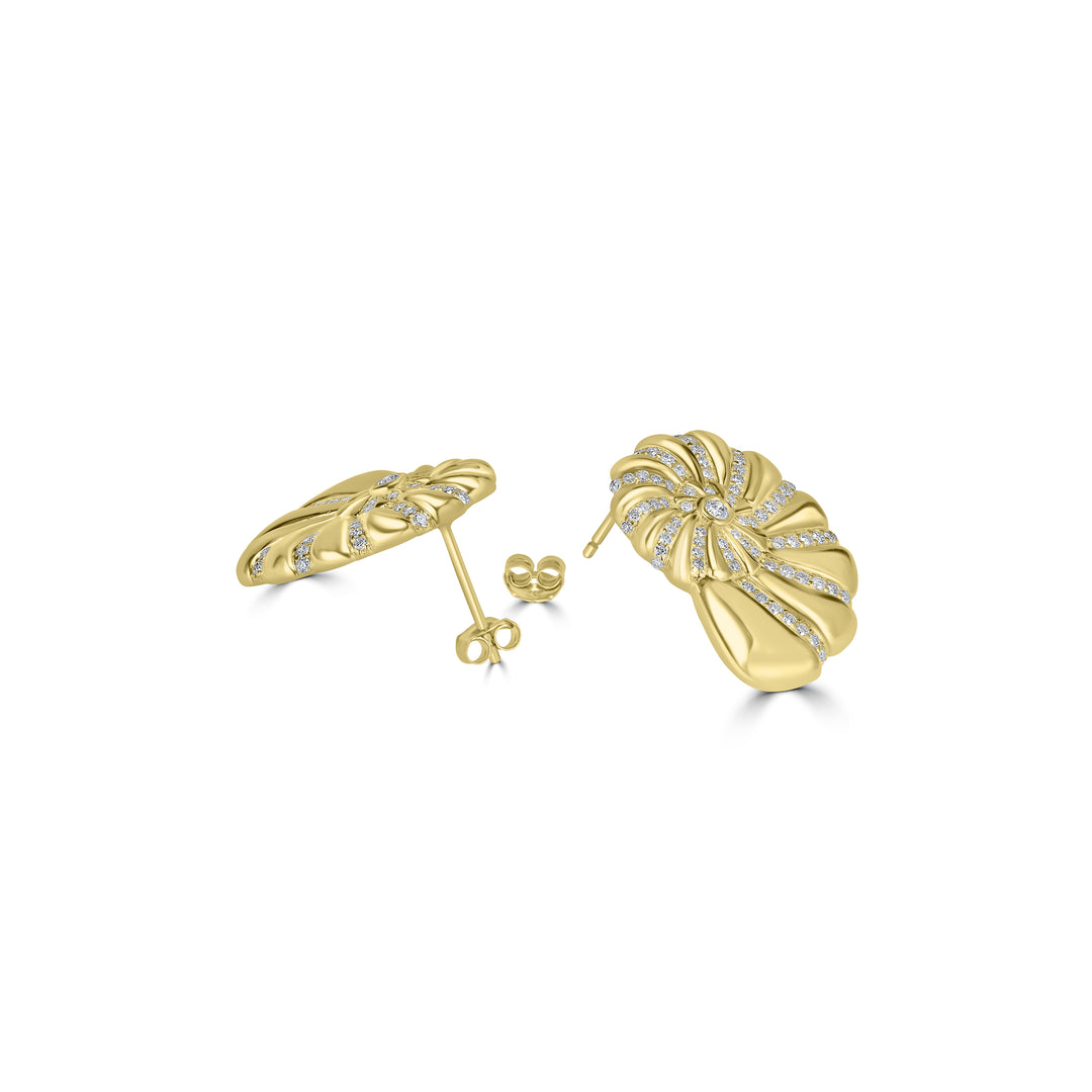 0.83 Cts White Diamond ROUND SHELL Earring in 14K Yellow Gold