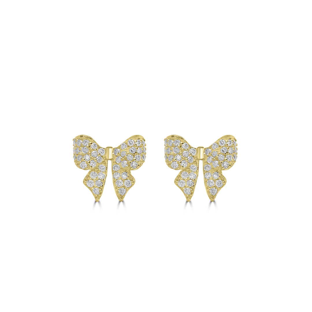 0.40 Cts White Diamond BOW Earring in 14K Yellow Gold