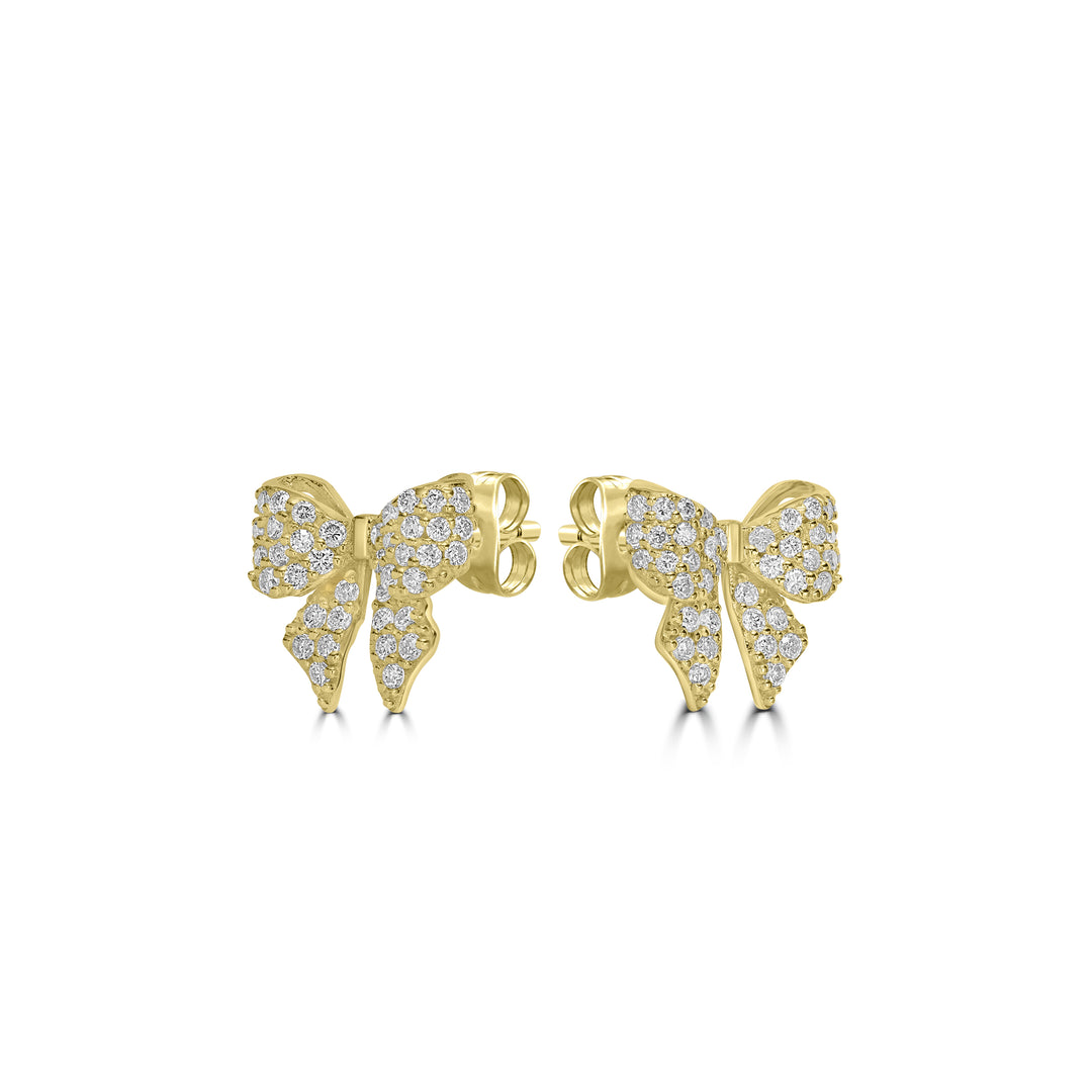 0.40 Cts White Diamond BOW Earring in 14K Yellow Gold