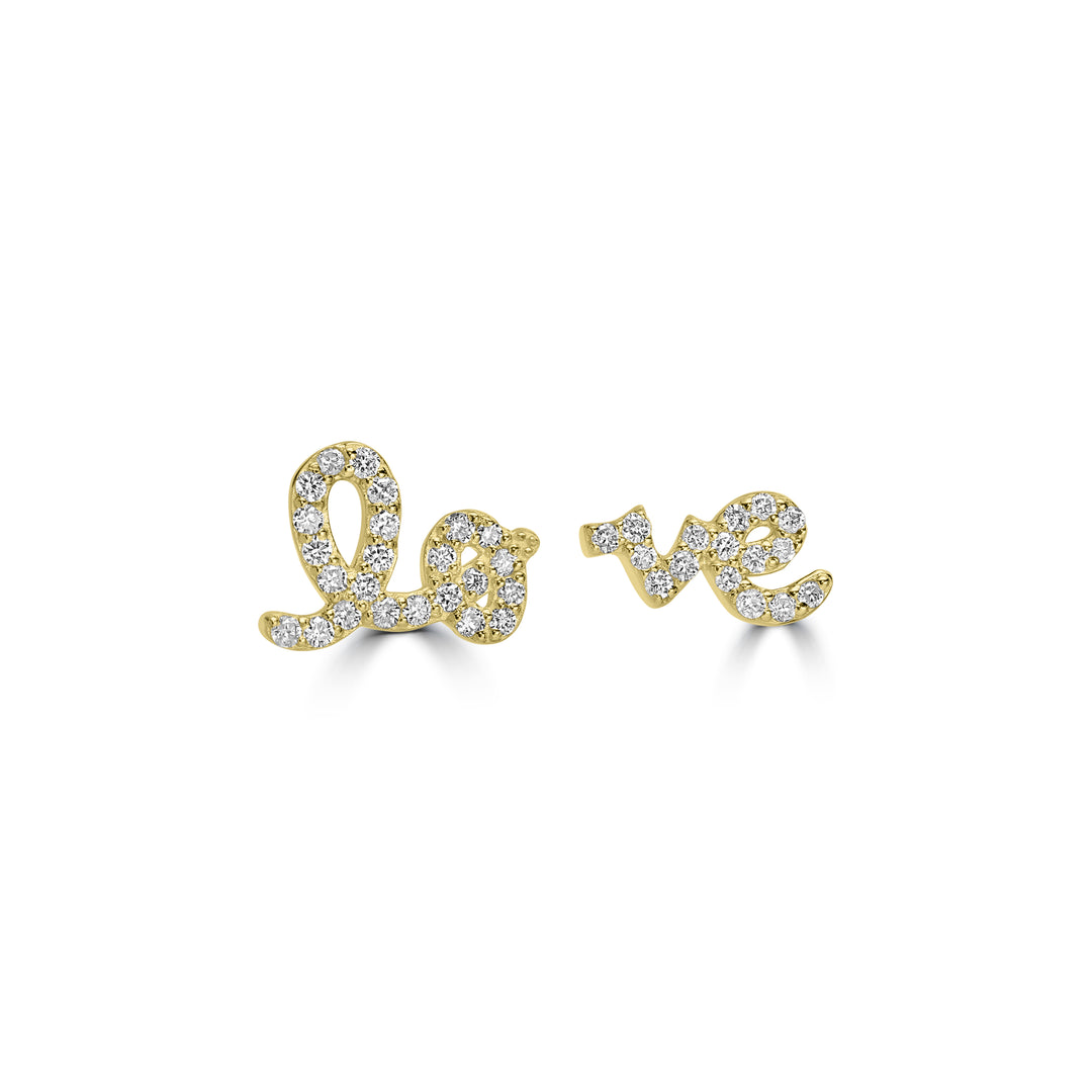 0.19 Cts White Diamond LO VE Earring in 14K Yellow Gold