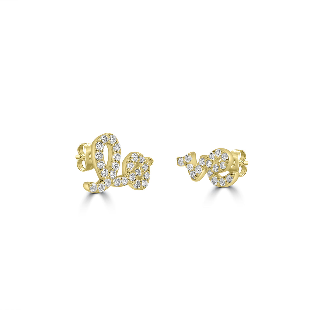 0.19 Cts White Diamond LO VE Earring in 14K Yellow Gold