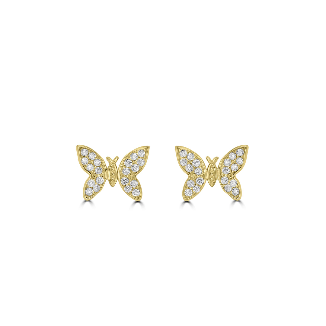 0.17 Cts White Diamond BUTTERFLY Earring in 14K Yellow Gold