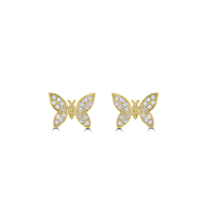 0.17 Cts White Diamond BUTTERFLY Earring in 14K Yellow Gold