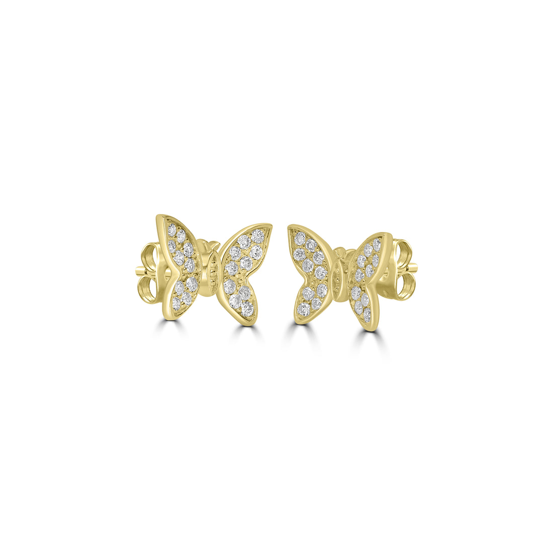 0.17 Cts White Diamond BUTTERFLY Earring in 14K Yellow Gold