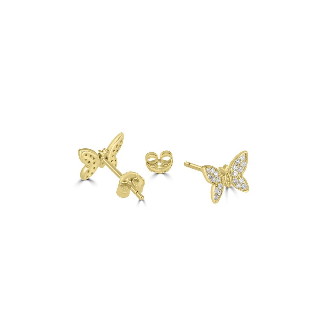 0.17 Cts White Diamond BUTTERFLY Earring in 14K Yellow Gold
