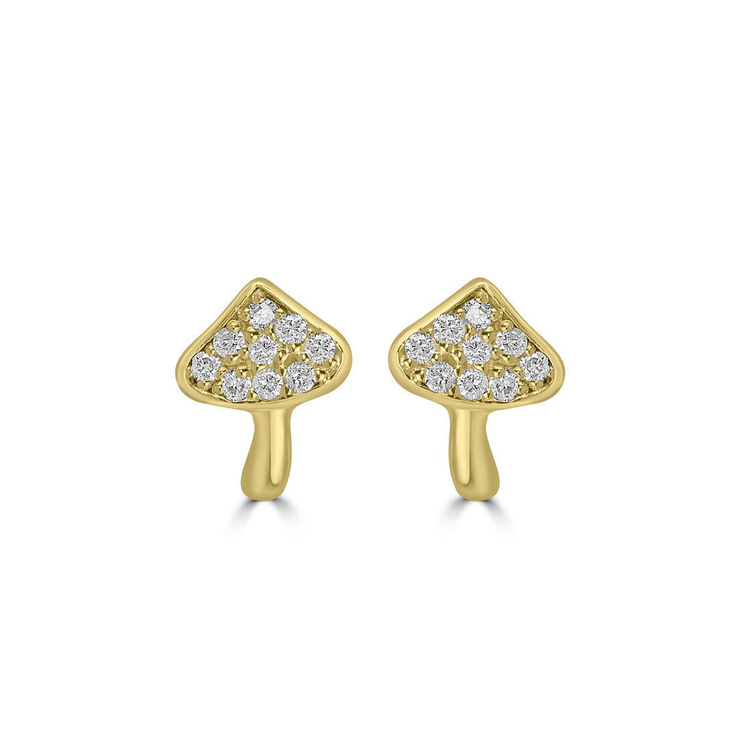 0.08 Cts White Diamond MUSHROOM Earring in 14K Yellow Gold