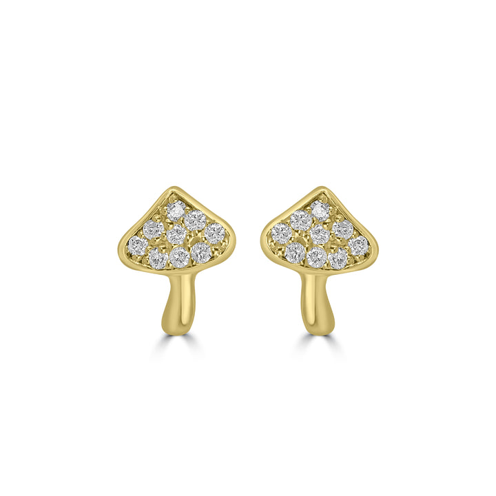 0.08 Cts White Diamond MUSHROOM Earring in 14K Yellow Gold