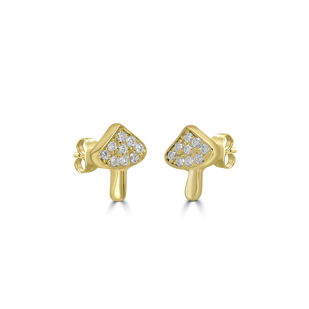 0.08 Cts White Diamond MUSHROOM Earring in 14K Yellow Gold