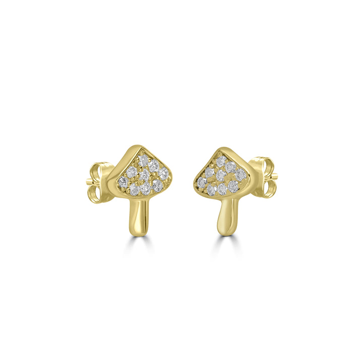 0.08 Cts White Diamond MUSHROOM Earring in 14K Yellow Gold